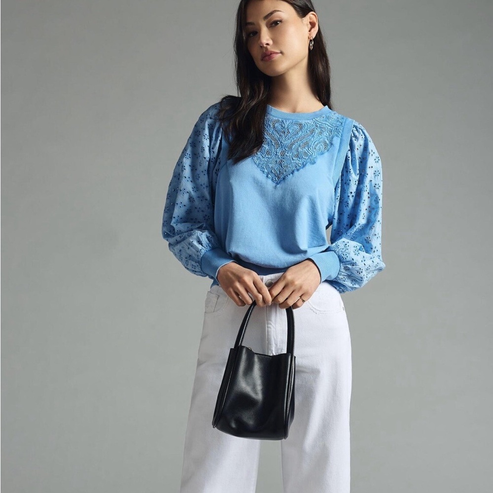 Anthropologie Pilcro Washed Eyelet Blue‎ Sweatshirt